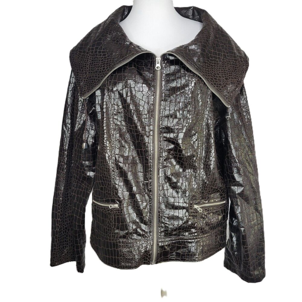 Just B chocolate brown faux snakeskin moto jacket XL